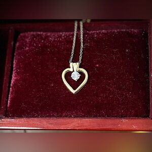 Vintage Genuine Austrian Crystal open Heart Necklace gold tone